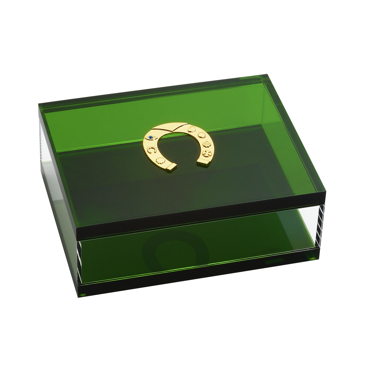 PLEXI BOX GREEN WITH GOLD PLATED HORSESHOE