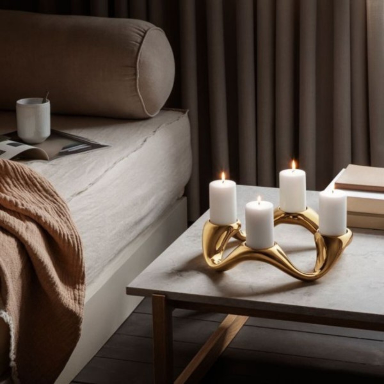 GEORG JENSEN COBRA GOLD PLATED CANDLE HOLDER