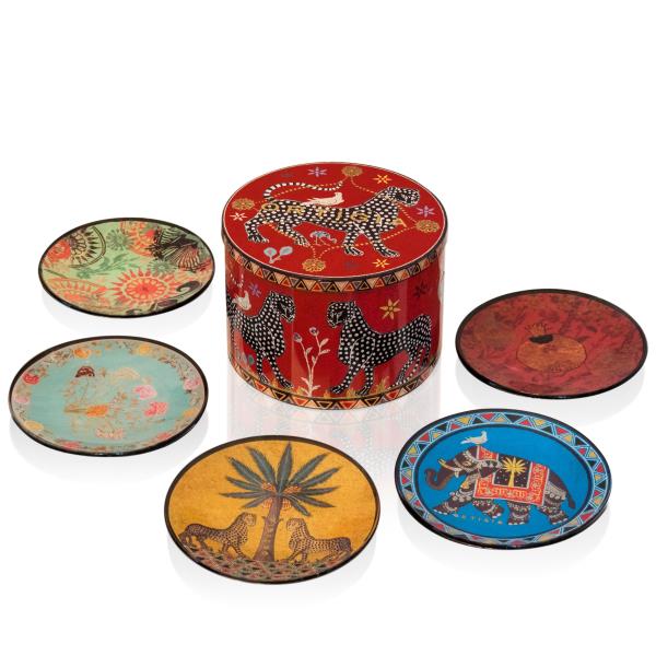 ORTIGIA SICILIA TIN 5 GLASS PLATES RED