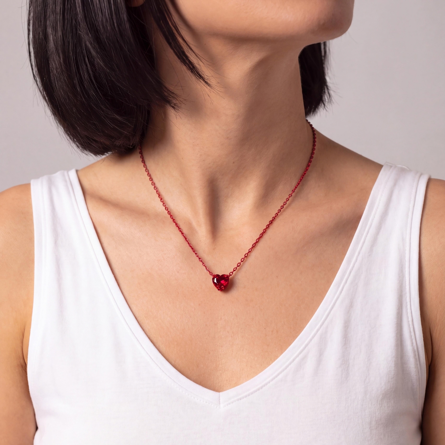 HEART NECKLACE RED SILVER