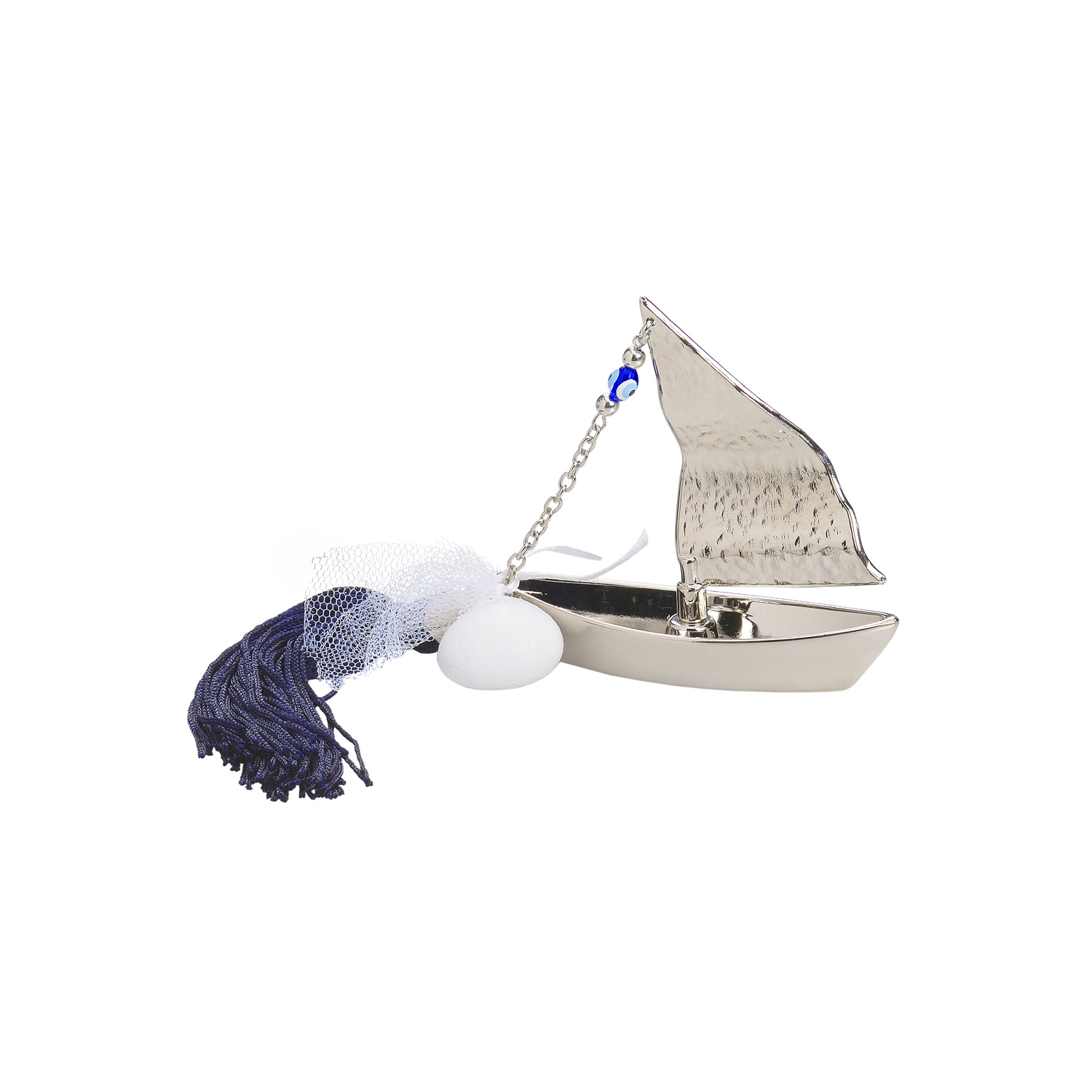 BONBONNIERE WITH DECORATIVE SAIL WITH TASSEL.