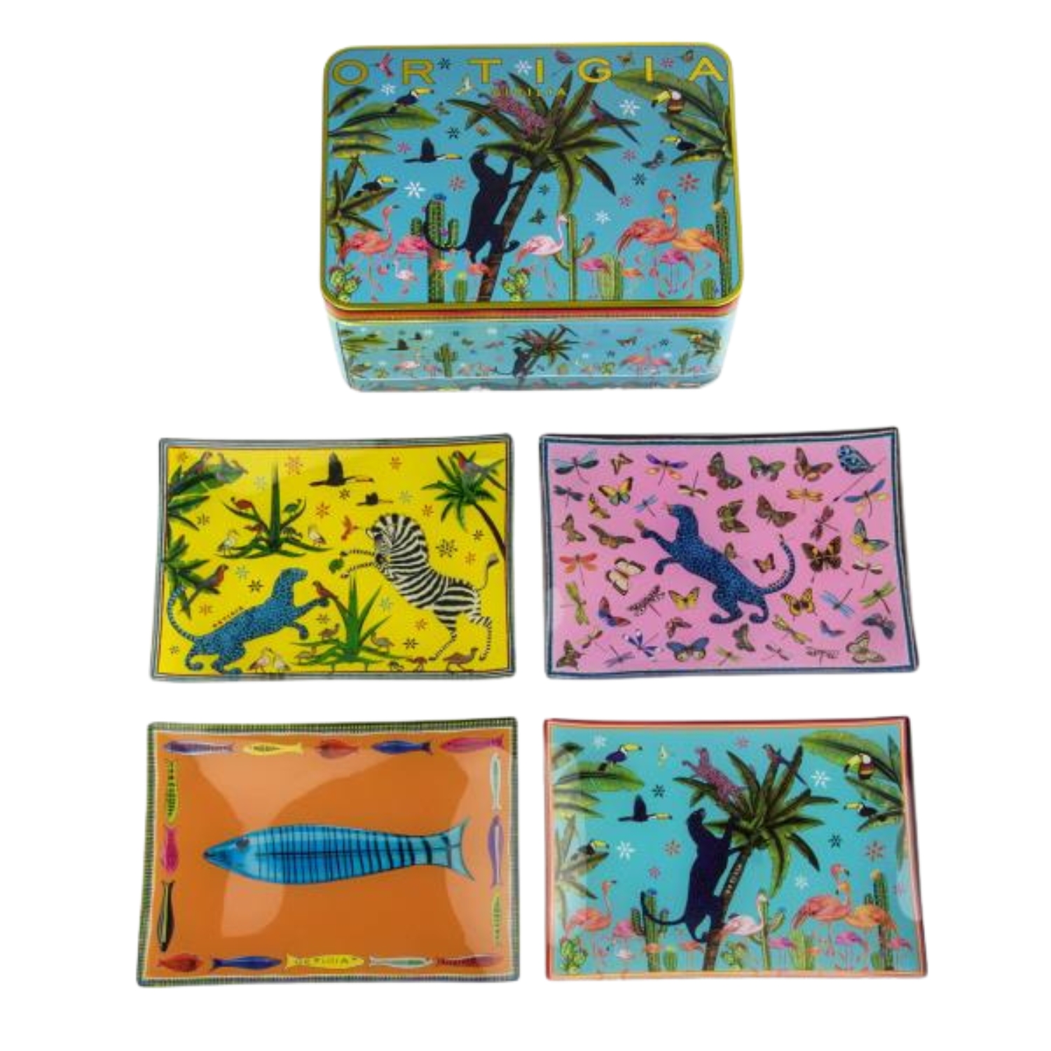 ORTIGIA SICILIA TIN JUNGLE SET 4 GLASS PLATES
