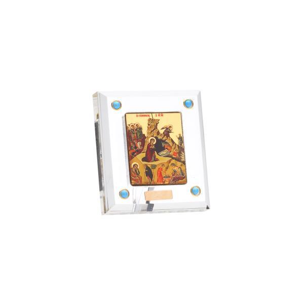 PLEXI FRAME OF JESUS BIRTH WITH TURQUOISE