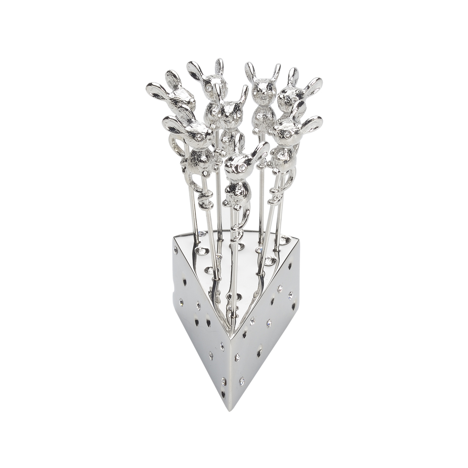 SILVER PLATED CHEESE TOOTHPICKS MOUSE 8 PCS