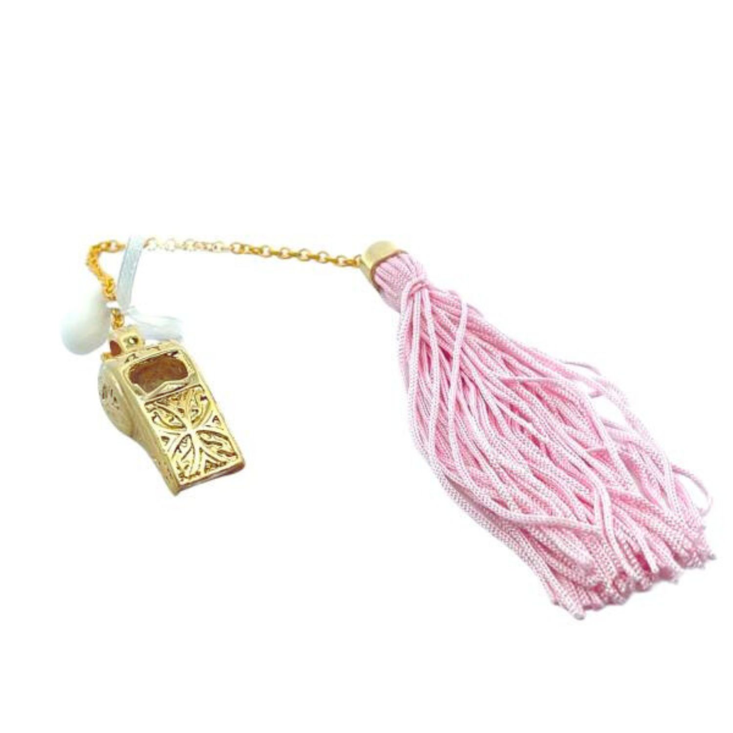 BONBONIERRE GOLD PLATED WHISTLE FAVORITE WITH PINK TASSEL