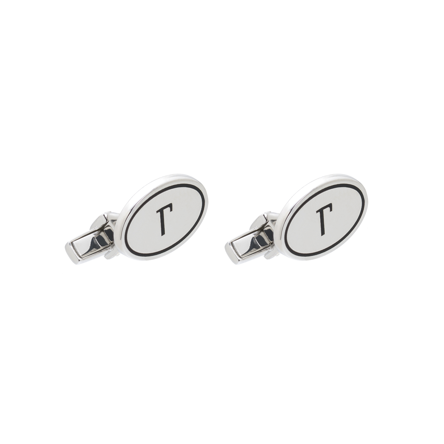 CUFFLINKS OVAL SILVER WITH INITIALS Γ-Γ & BLACK ENAMEL