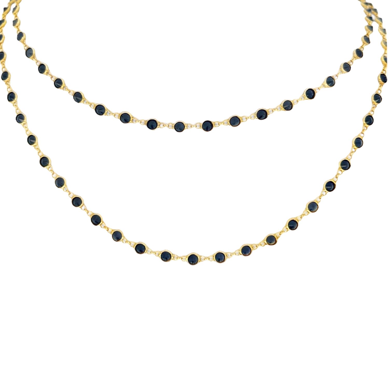 GOLD-PLATED NECKLACE WITH SEMI-PRECIOUS BLACK STONES