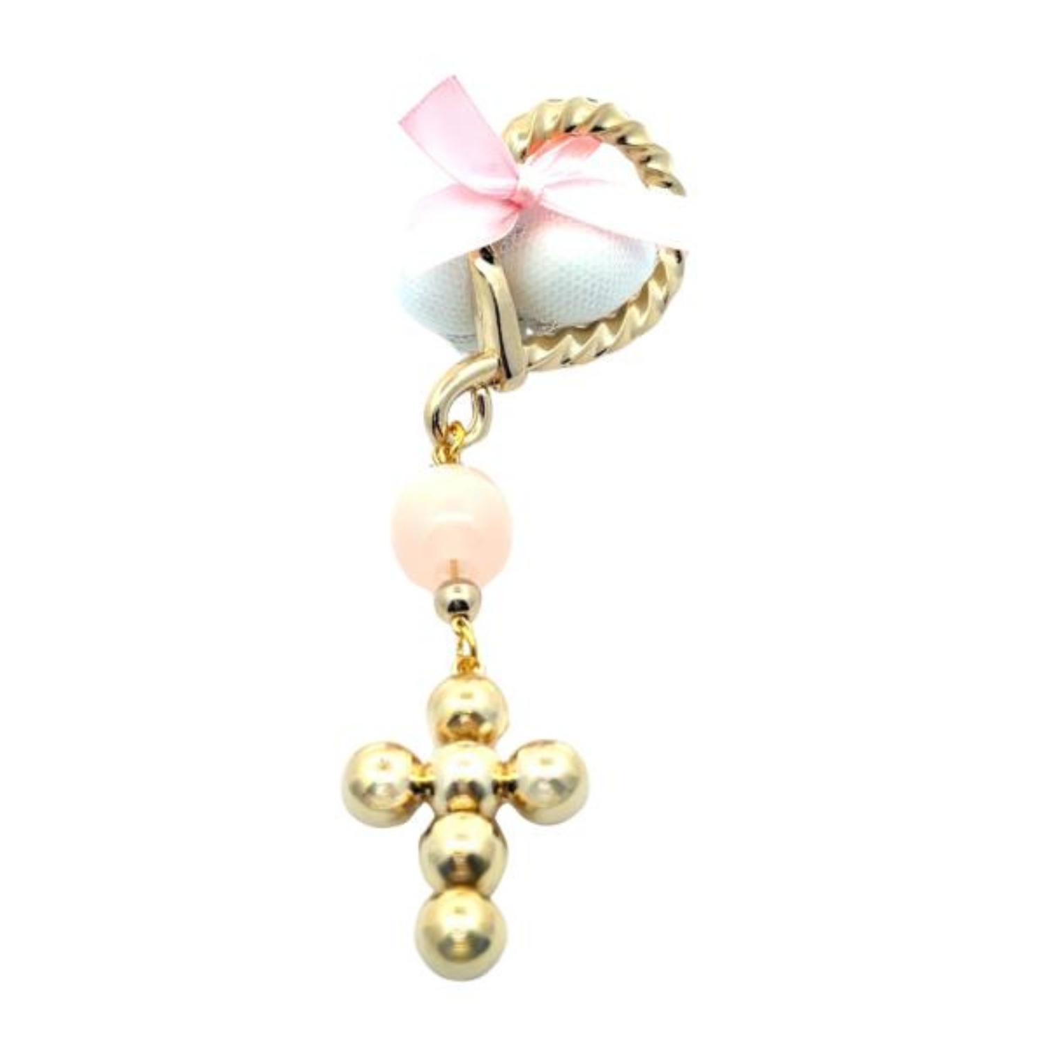 BONBONIERRE GOLD PLATED CROSS WITH PINK STONE