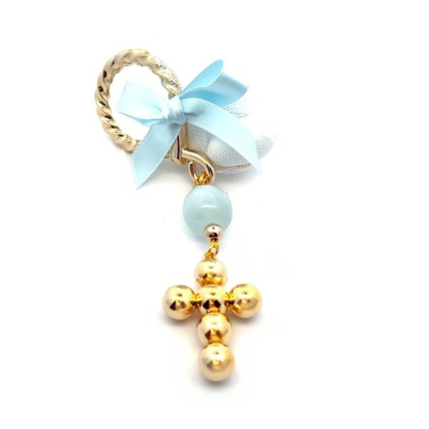 BONBONIERRE GOLD PLATED CROSS WITH LIGHT BLUE STONE