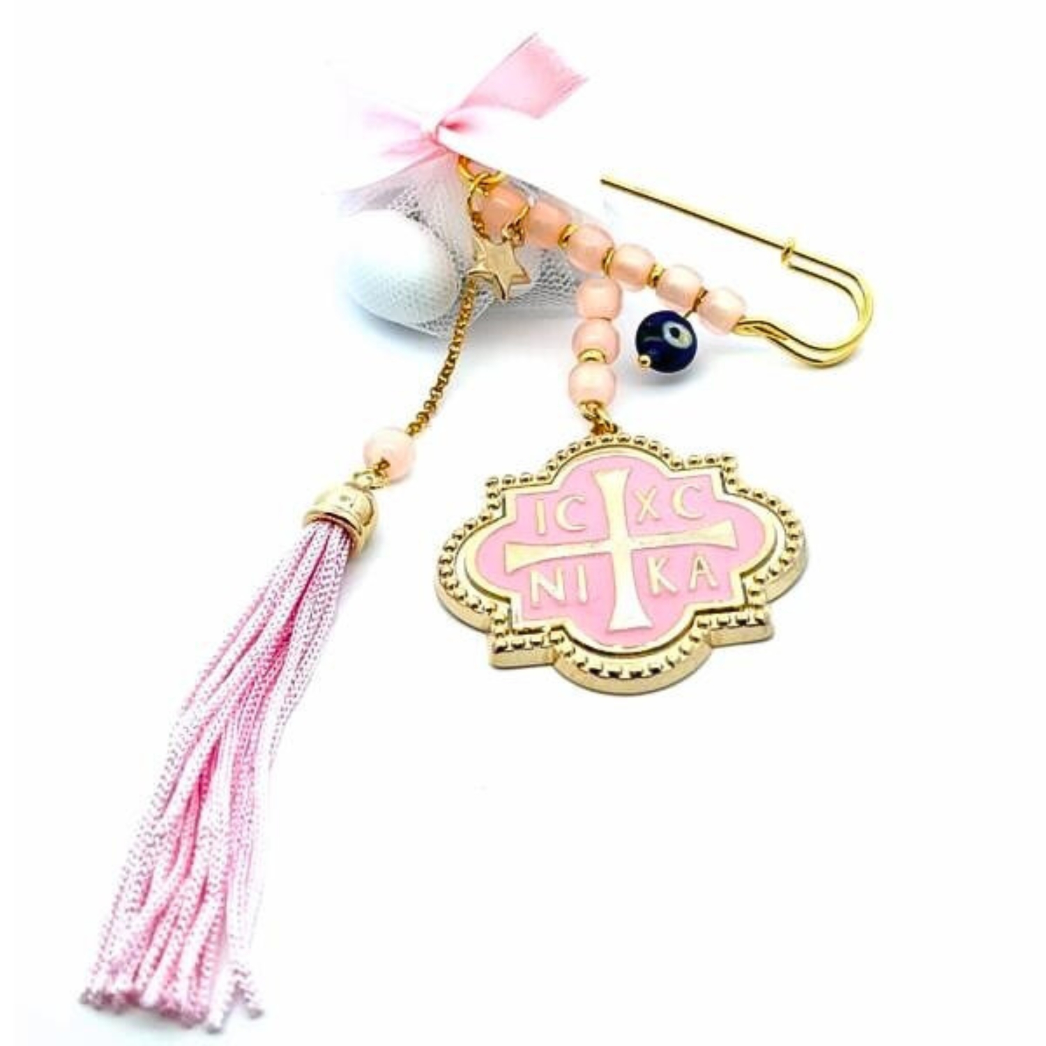 BΟΝΒΟΝΙΕRRE WITH GOLD PLATED PIN, CONSTANTINE & PINK ENAMEL