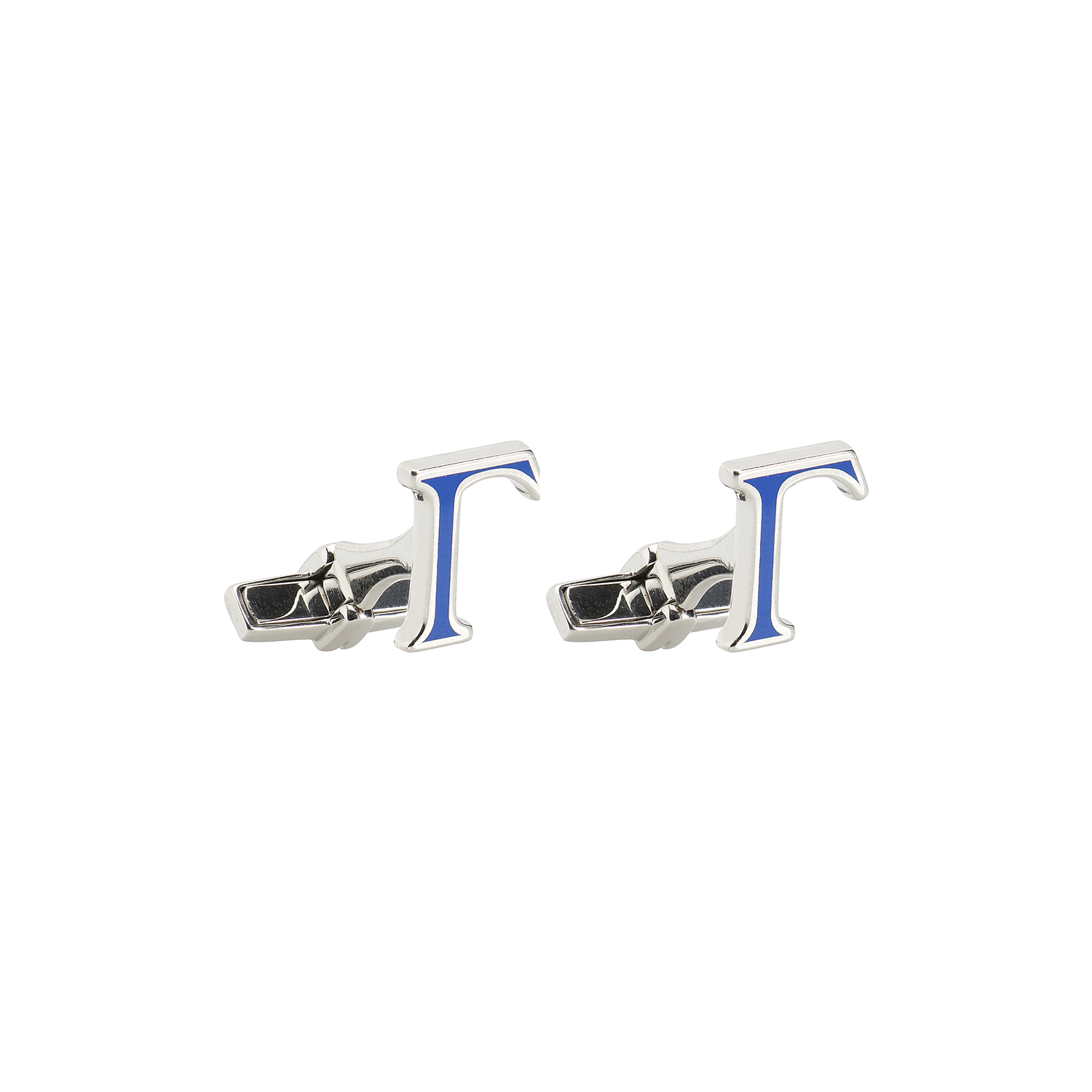 SILVER CUFFLINKS WITH INITIALS Γ-Γ WITH BLUE ENAMEL