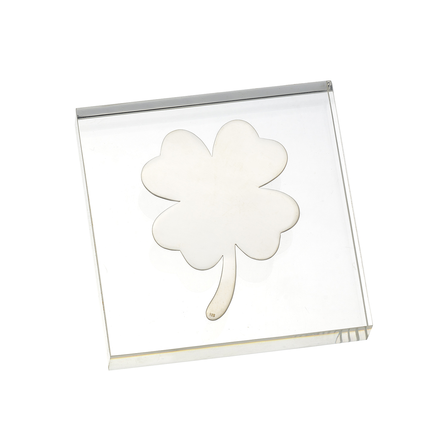 PLEXIGLASS SQUARE WITH SILVER FOUR CLOVER