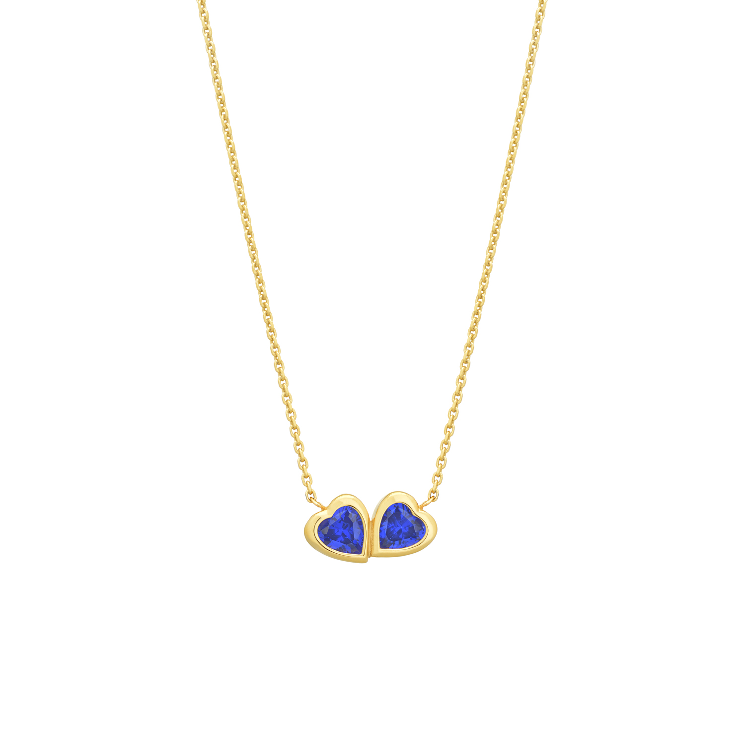 SILVER NECKLACE WITH DOUBLE HEARTS IN BLUE COLOR