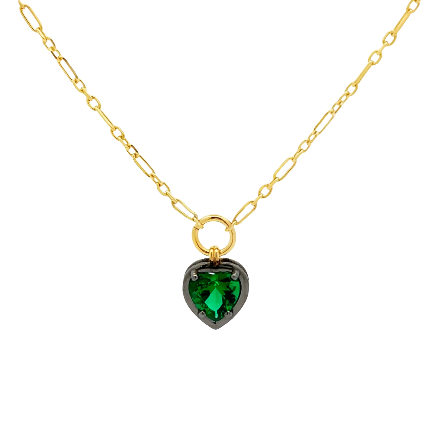 GOLD-PLATED NECKLACE WITH GREEN HEART
