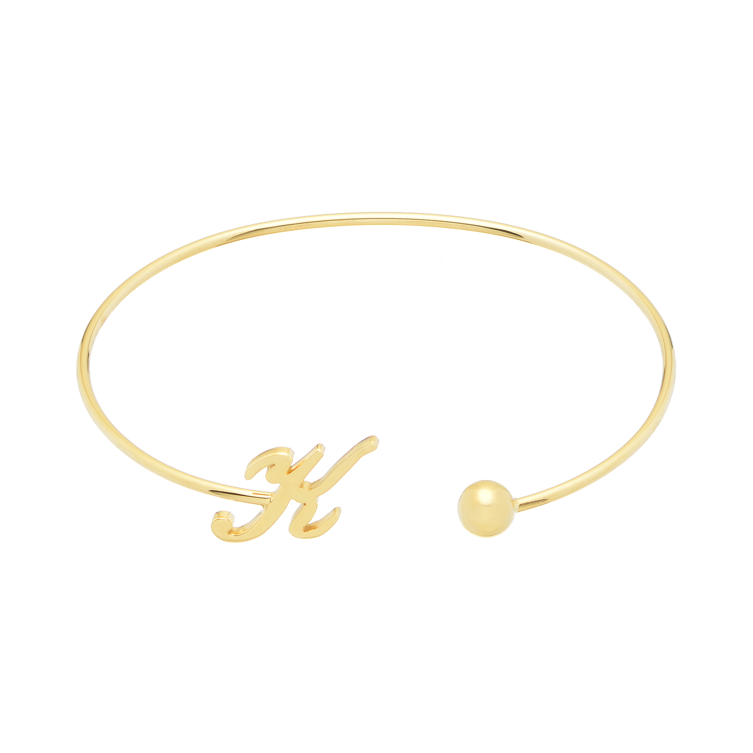 GOLD PLATED HANDCUFF BRACELET WITH INITIAL -K-