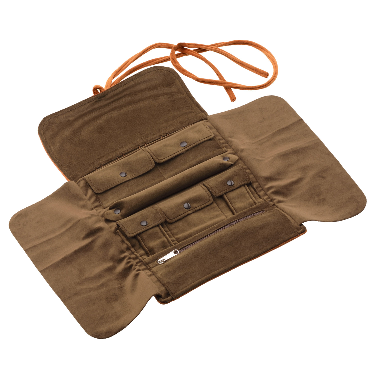 VELVET JEWELRY CASE TAN-COLORED WITH ELEGANT SERKOS - CARRY YOUR SPARKLE LOGO.