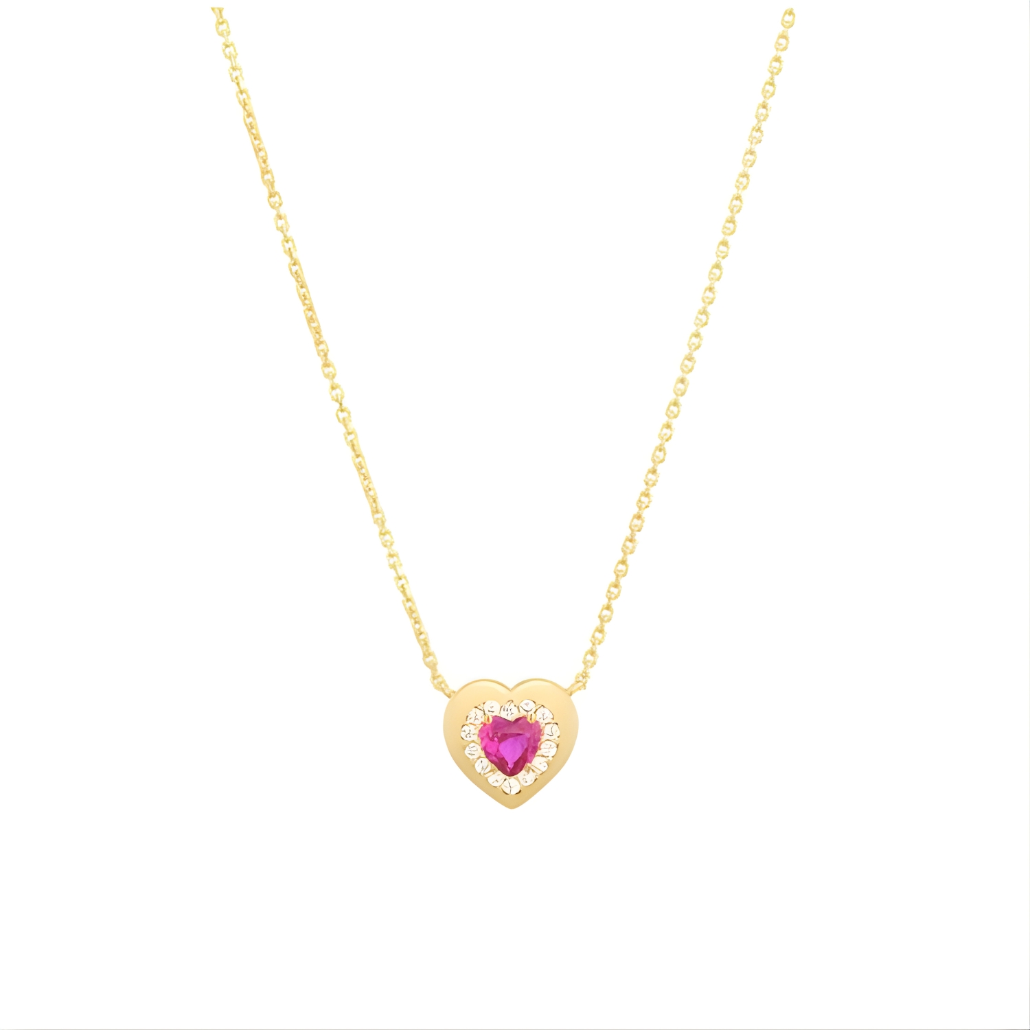 SILVER HEART NECKLACE WITH RED STONES