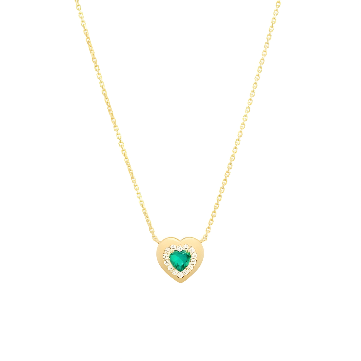 SILVER HEART NECKLACE WITH GREEN STONE