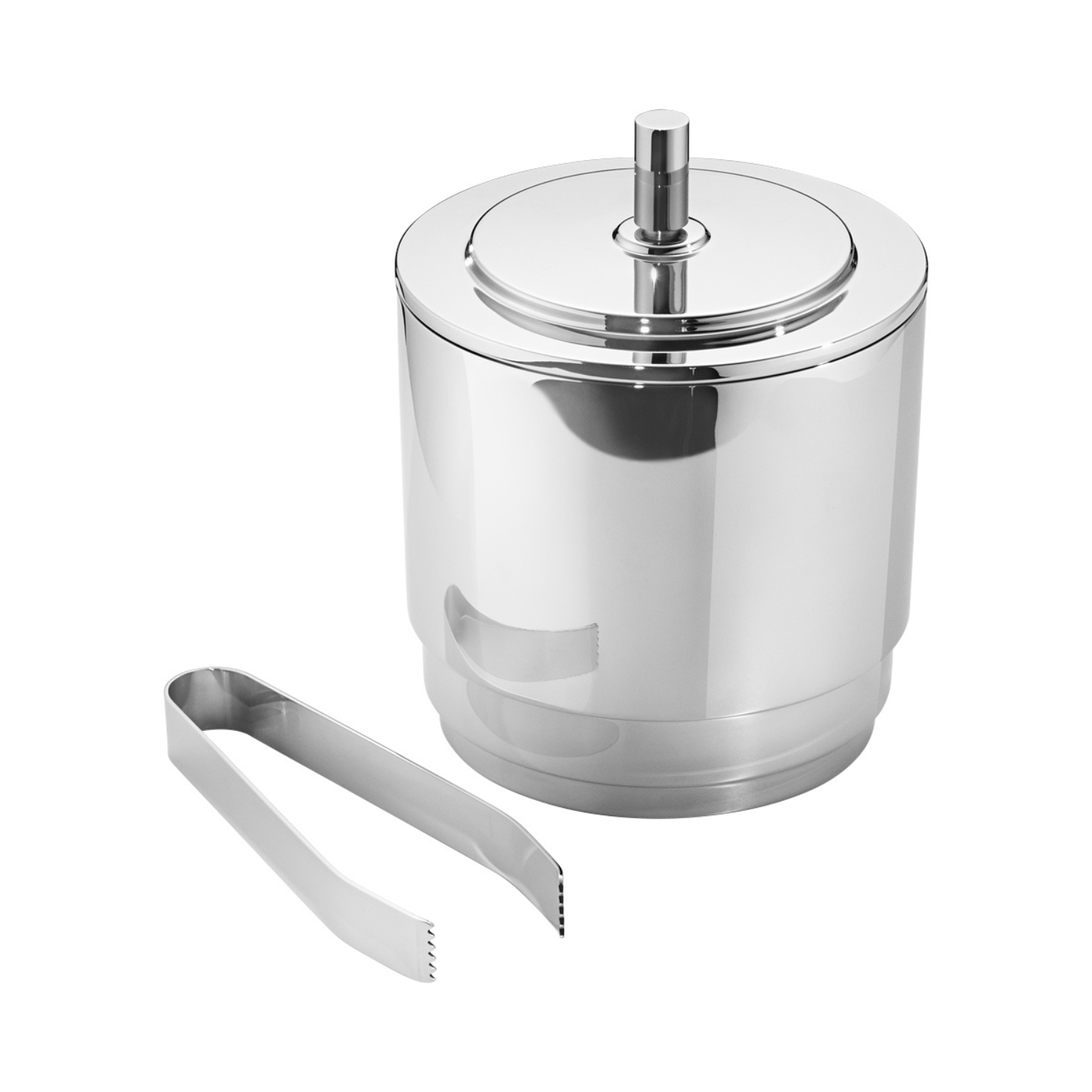 GEORG JENSEN MANHATTAN STAINLESS STEEL ICE CONTAINER AND ICE TONGS