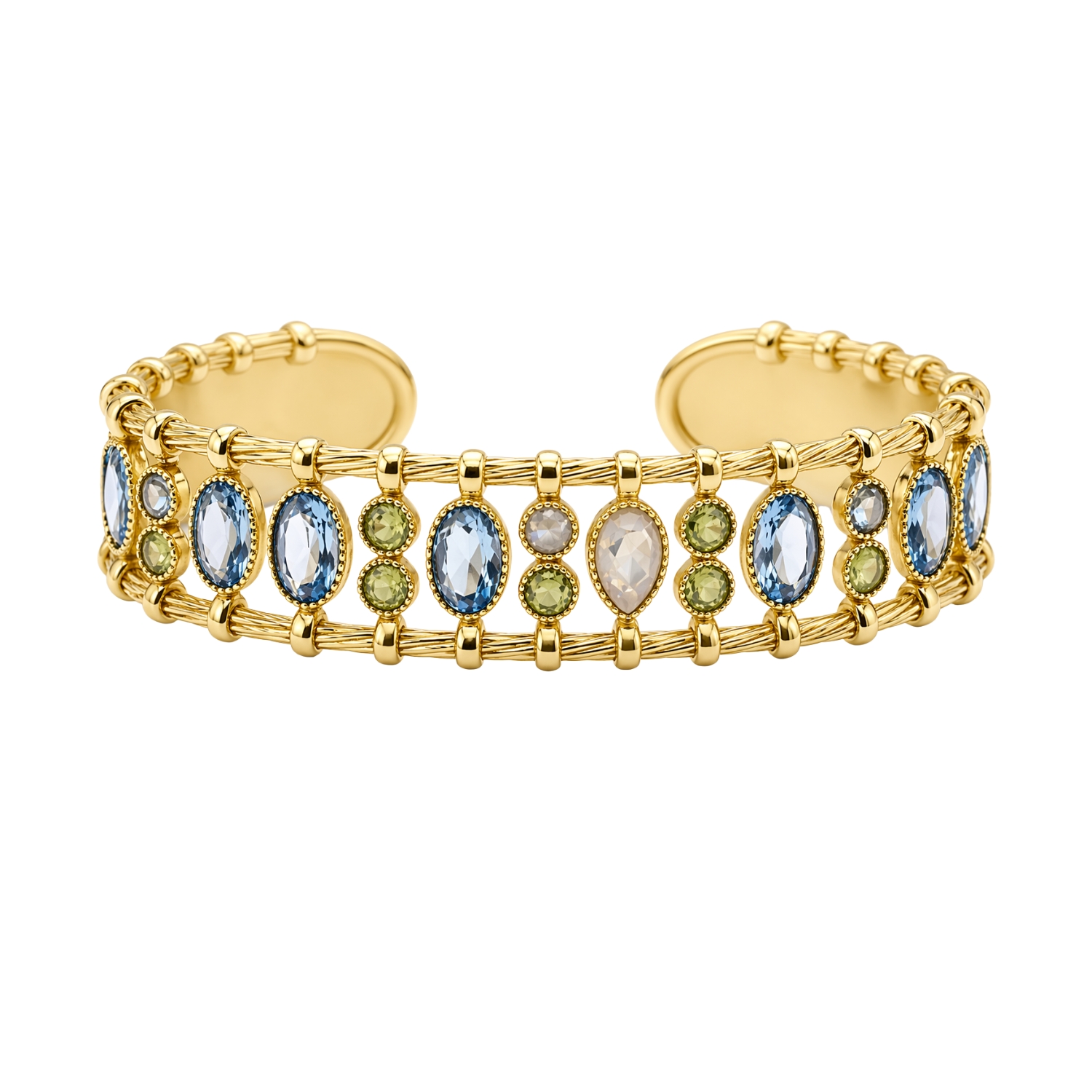 DIAPERIS GOLD PLATED PIERRE DA LUNE BRACELET WITH BLUE TOPAZ AND PERIDOT