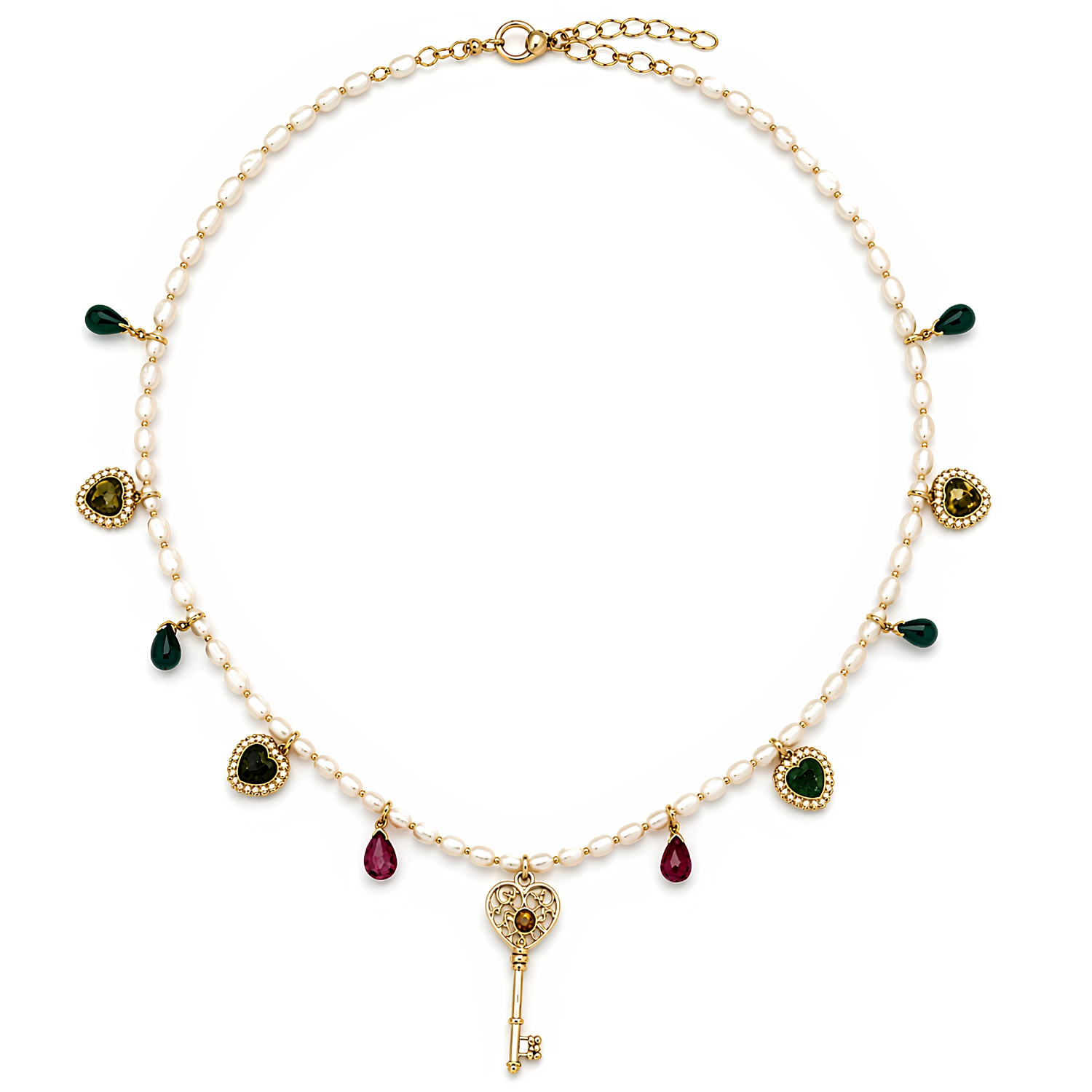 DIAPERIS GOLD-PLATED NECKLACE WITH RAVI PEARL AND TOURMALINE