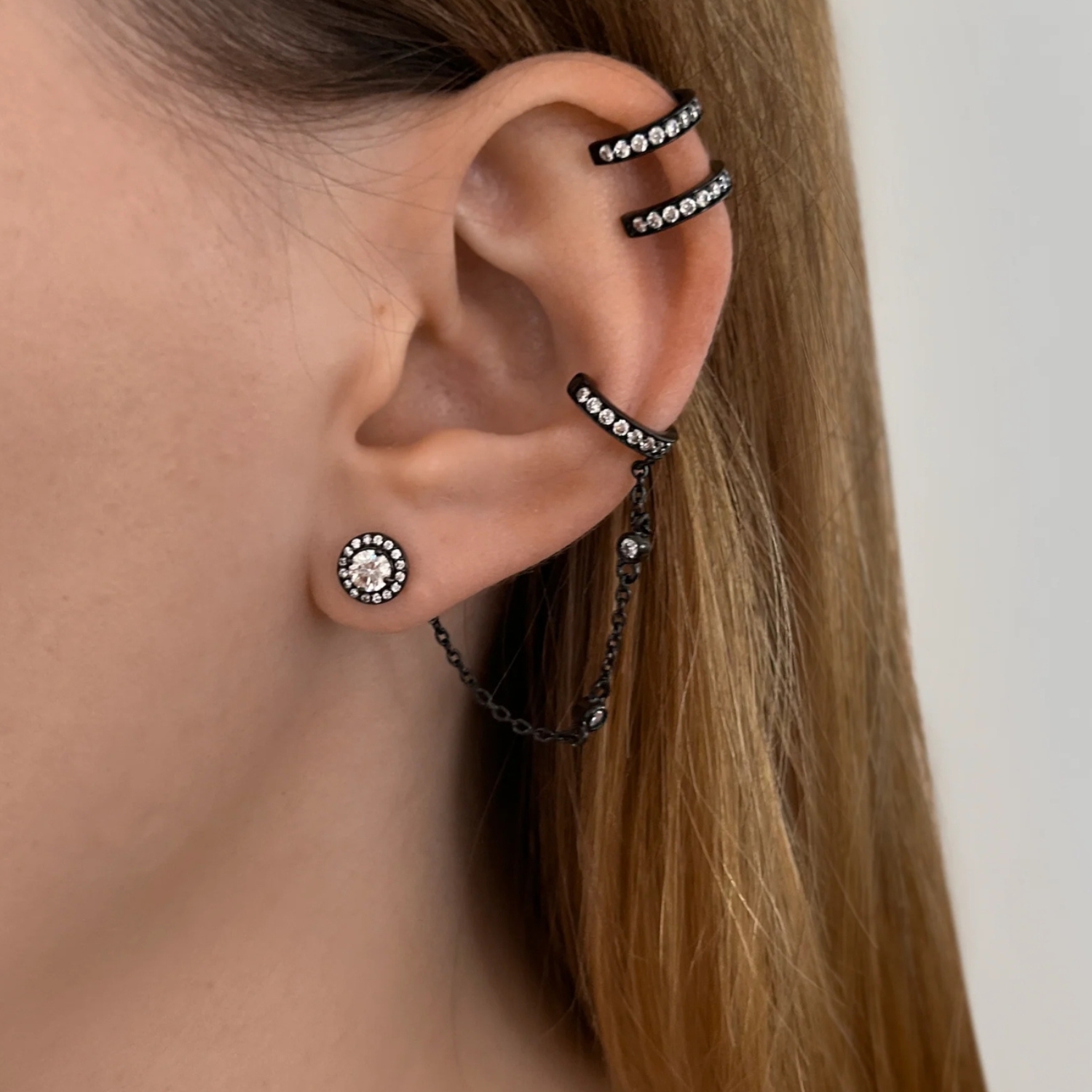 ALIVEN STUD & EAR CUFF SET BLACK