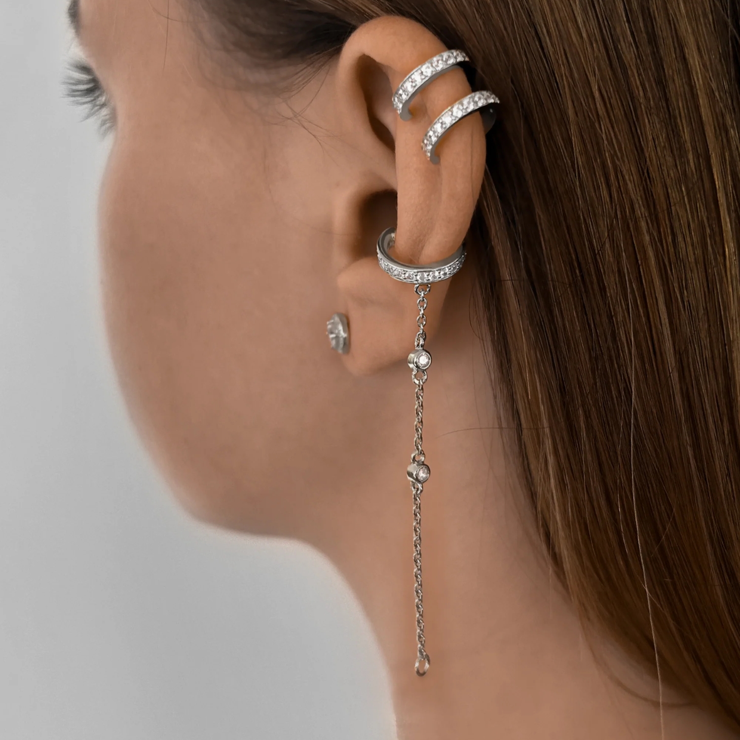 EDGE CHAIN EAR CUFF SILVER