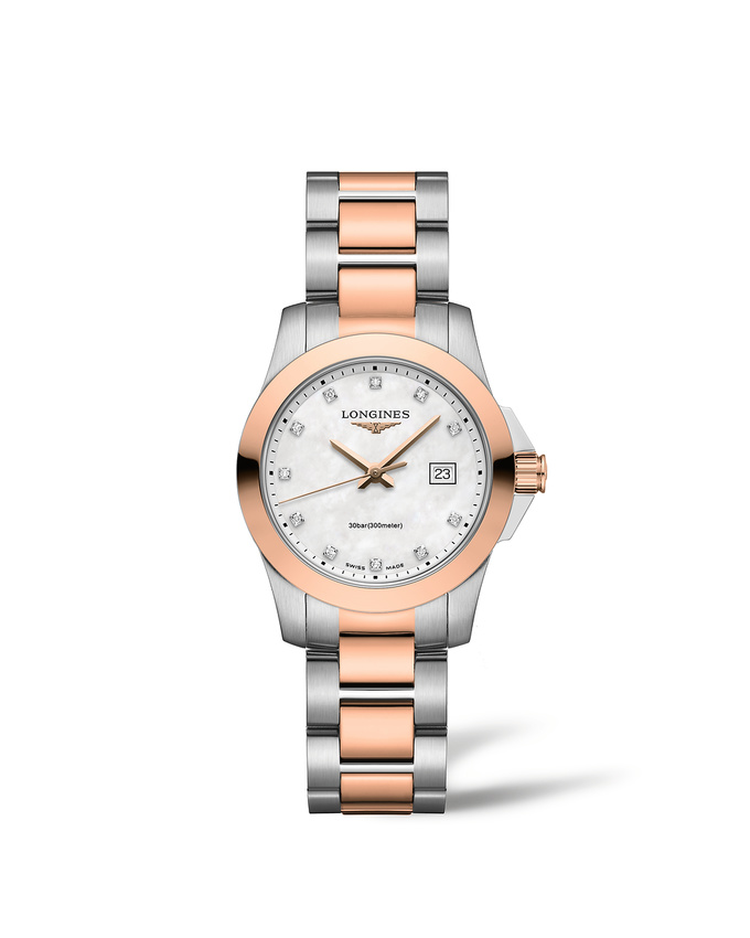LONGINES CONQUEST 29.5MM TWO TONE STEEL-ROSE MOP DIAMONDS L33763887