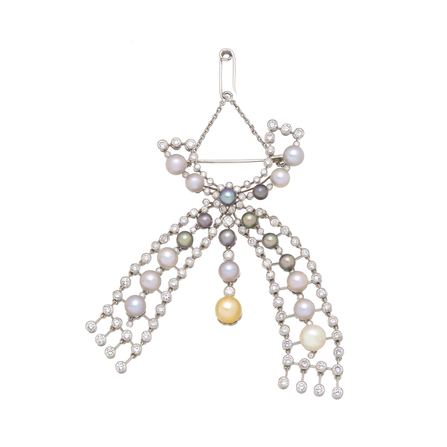 DIAMOND BROOCH WITH PEARLS 18K WHITE GOLD