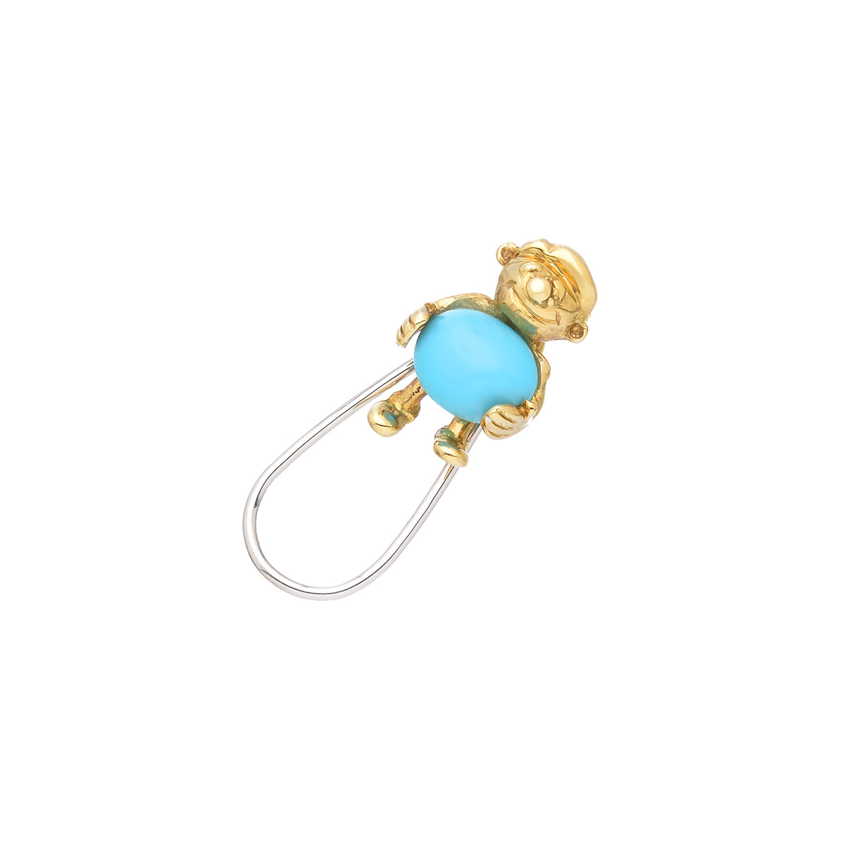 BOY FIGURE SAFETY PIN WITH TURQUOISE K18 GOLD