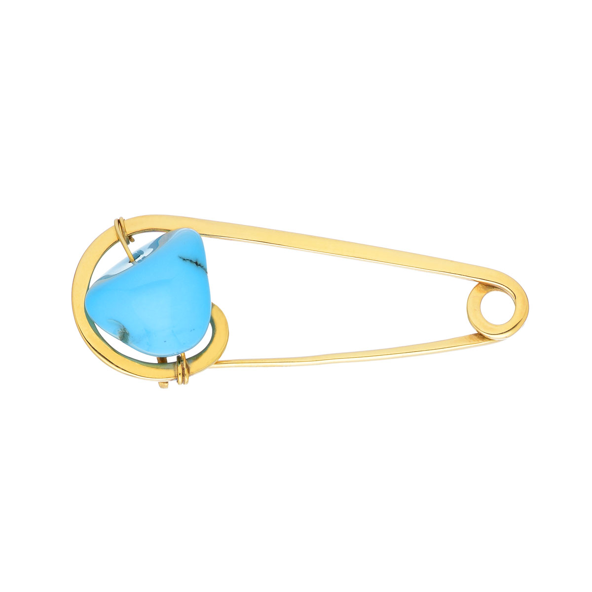 SAFETY PIN WITH TURQUOISE K18 YELLOW GOLD