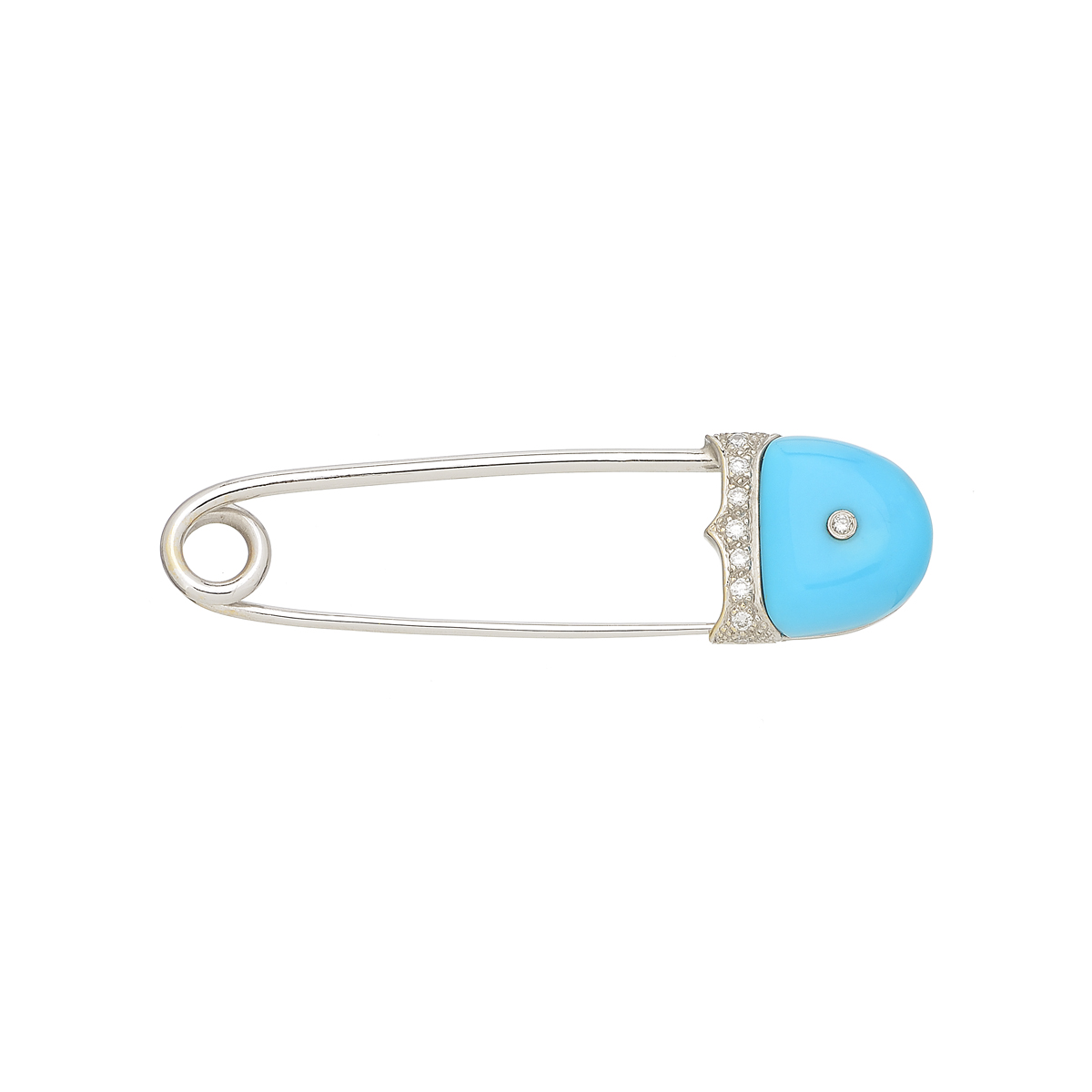 WHITE GOLD PIN WITH TURQUOISE AND DIAMONDS