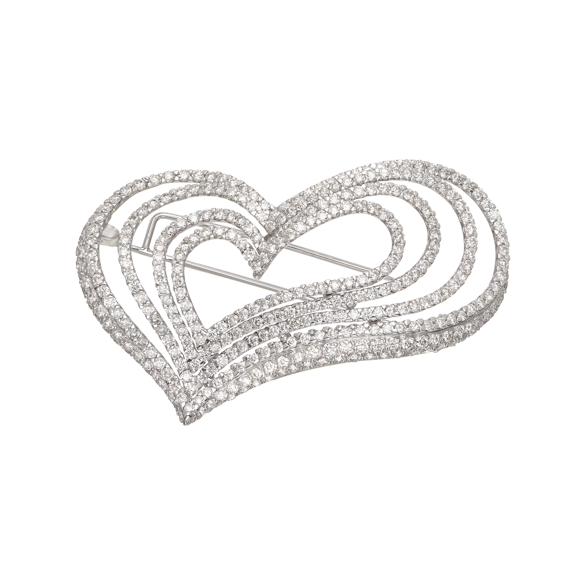 K18 WHITE GOLD DIAMOND HEARTS BROOCH