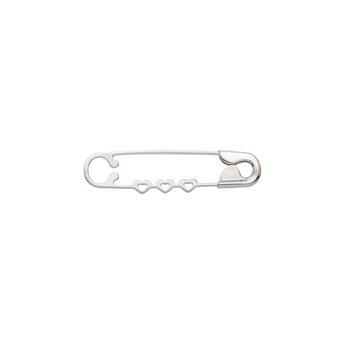 K18 WHITE GOLD SAFETY PIN WITH HEARTS