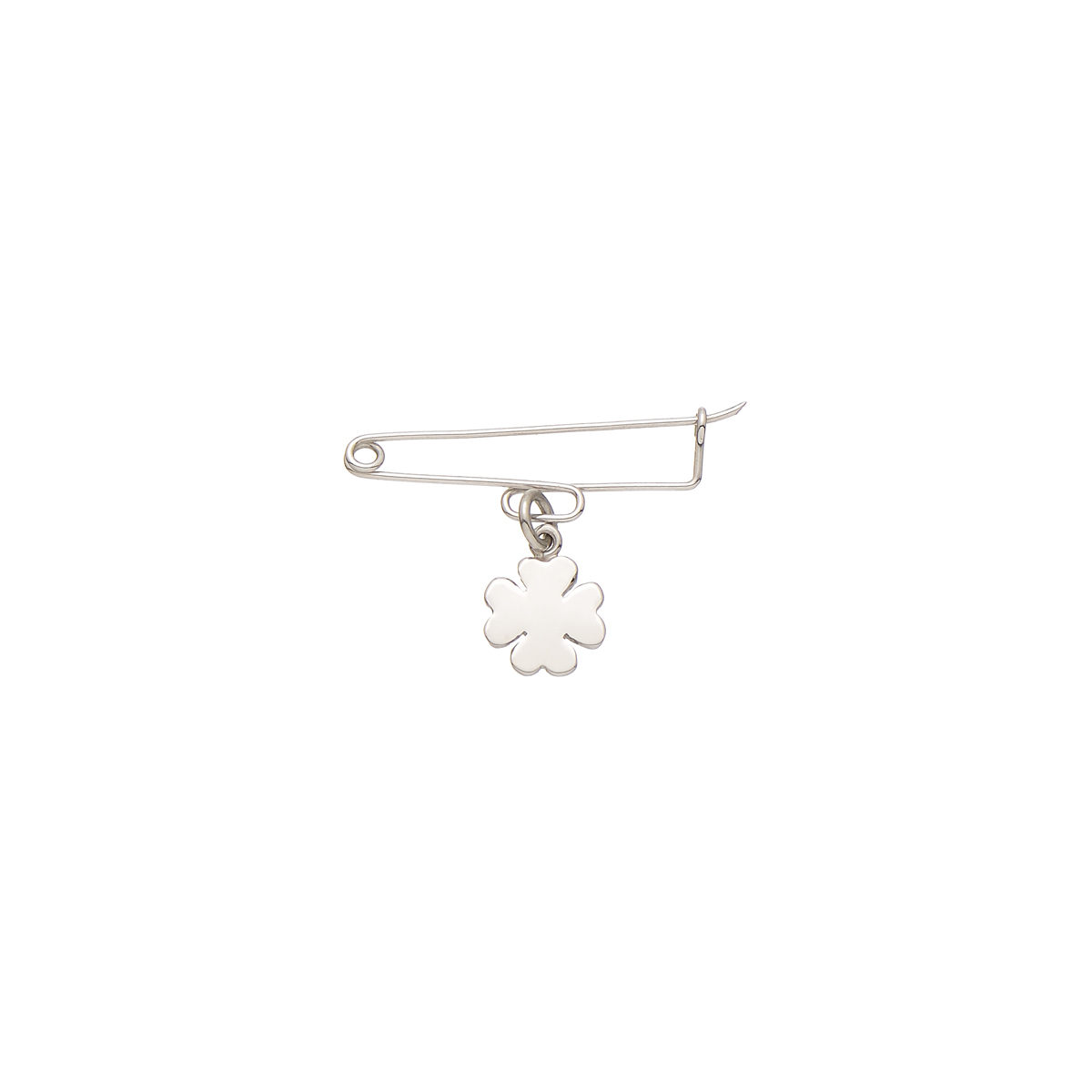 WHITE GOLD SAFETY PIN WITH FOUR-LEAF CLOVER