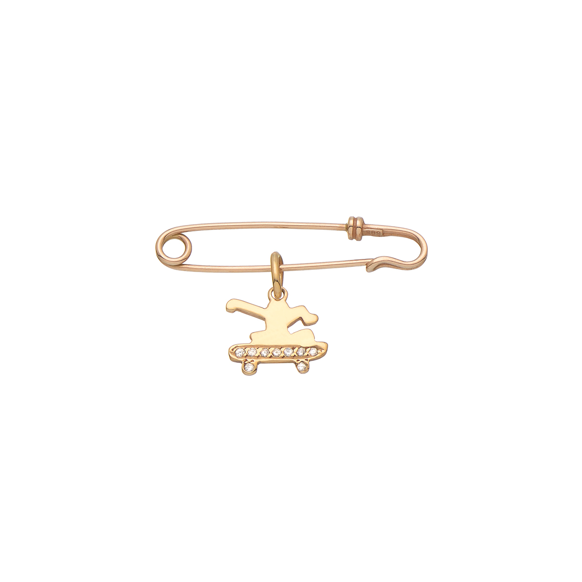 ROSE GOLD SAFETY PIN WITH DIAMOND KID FIGURE