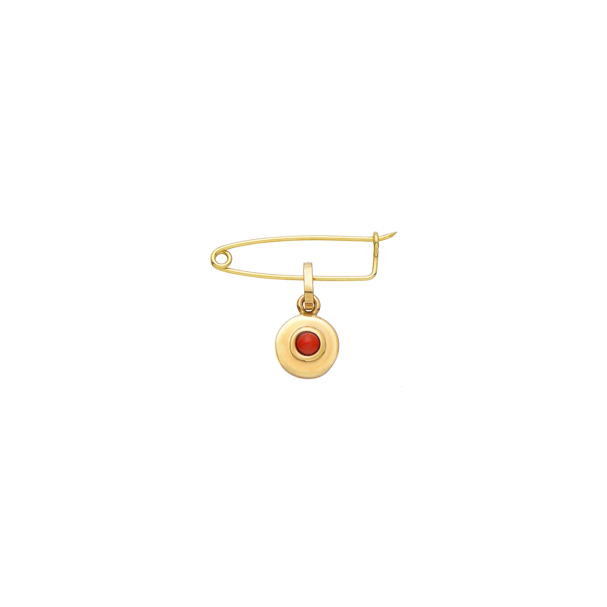 K14 YELLOW GOLD SAFETY PIN WITH CORAL