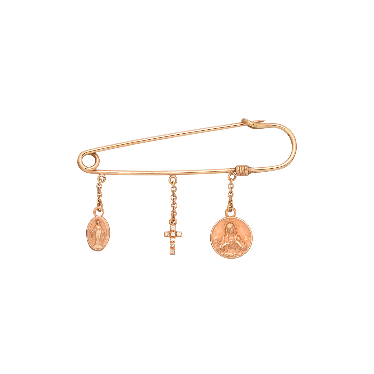 ROSE GOLD PIN WITH CROSS AND MADONNA