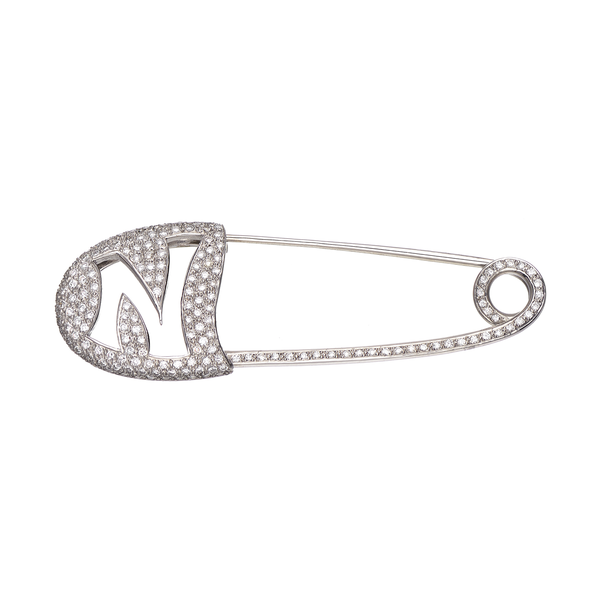 K18 WHITE GOLD DIAMOND BROOCH WITH INITIAL -N-