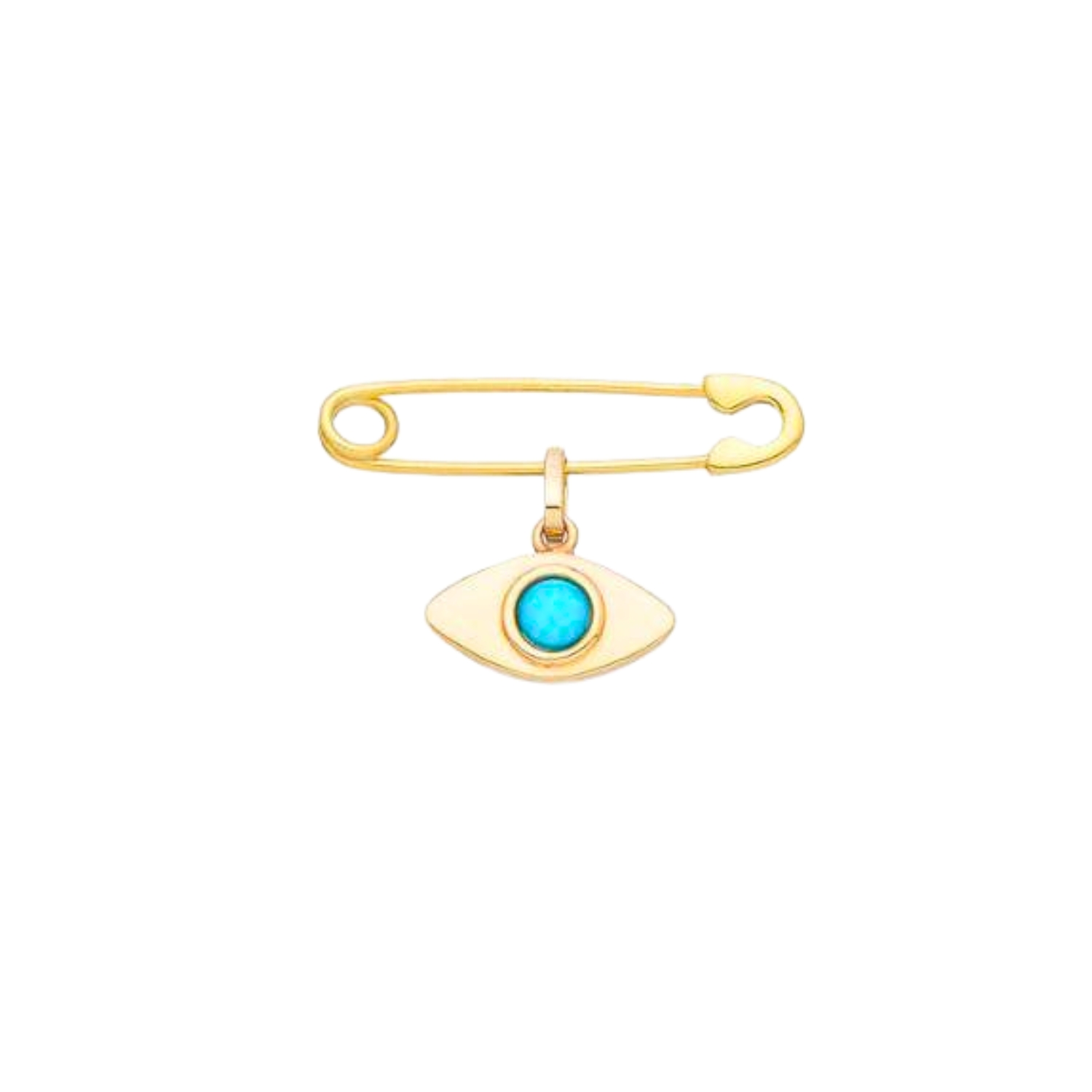 TWO-SIDED EVIL EYE SAFETY PIN K14 YELLOW GOLD
