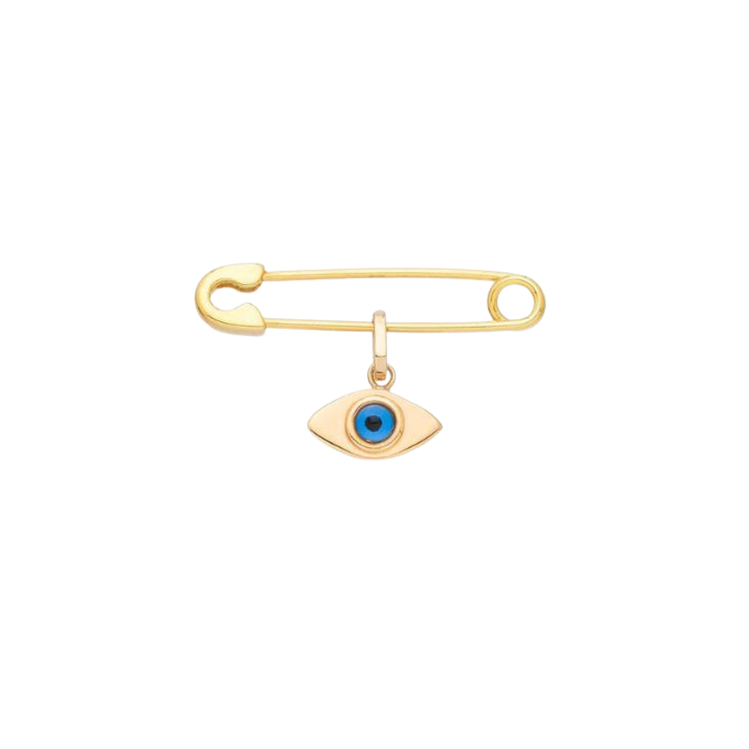 TWO-SIDED EVIL EYE SAFETY PIN K14 YELLOW GOLD