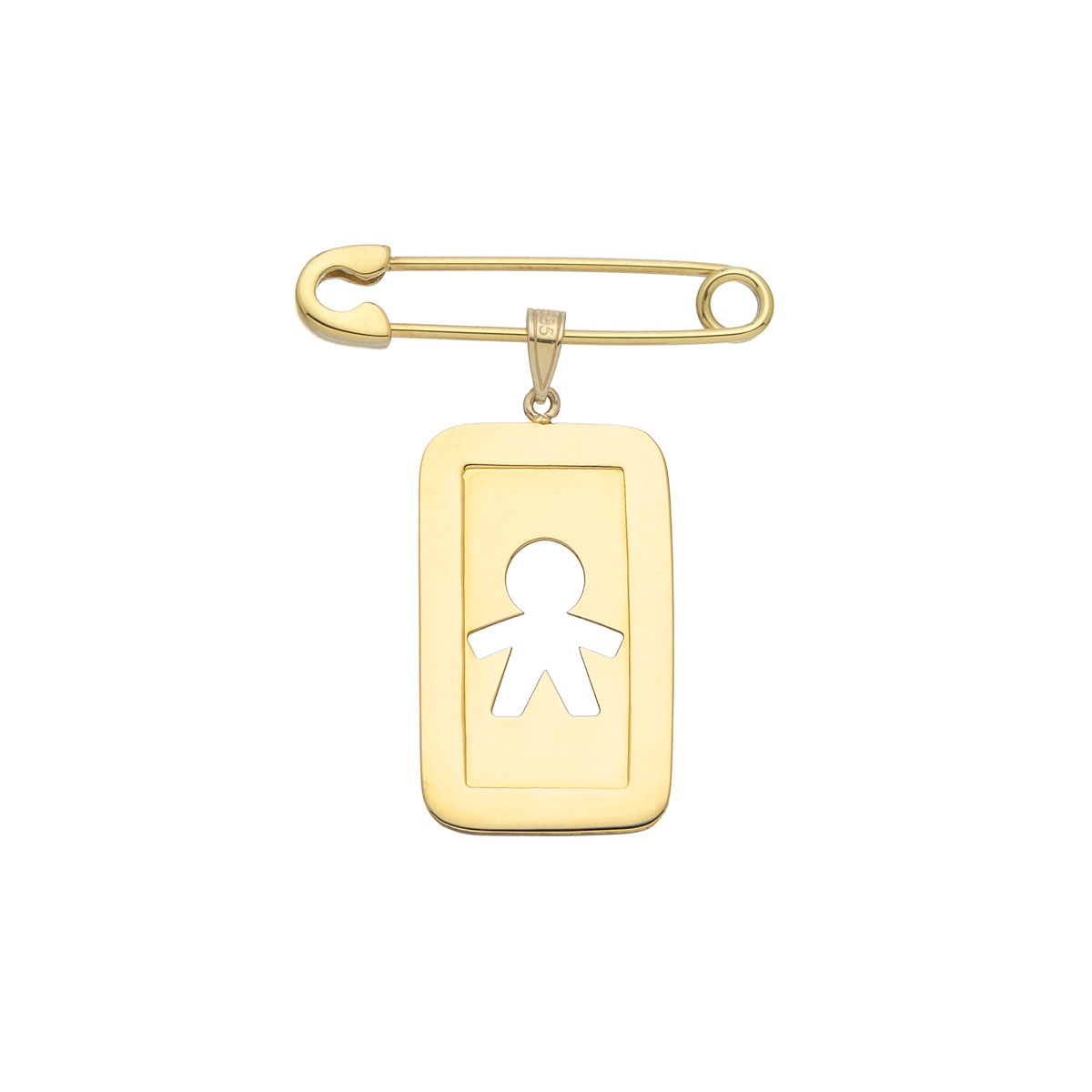 TAG SAFETY PIN WITH BOY FIGURE K14 YELLOW GOLD