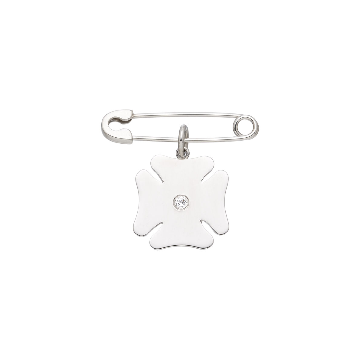 CLOVER DIAMOND SAFETY PIN WHITE GOLD
