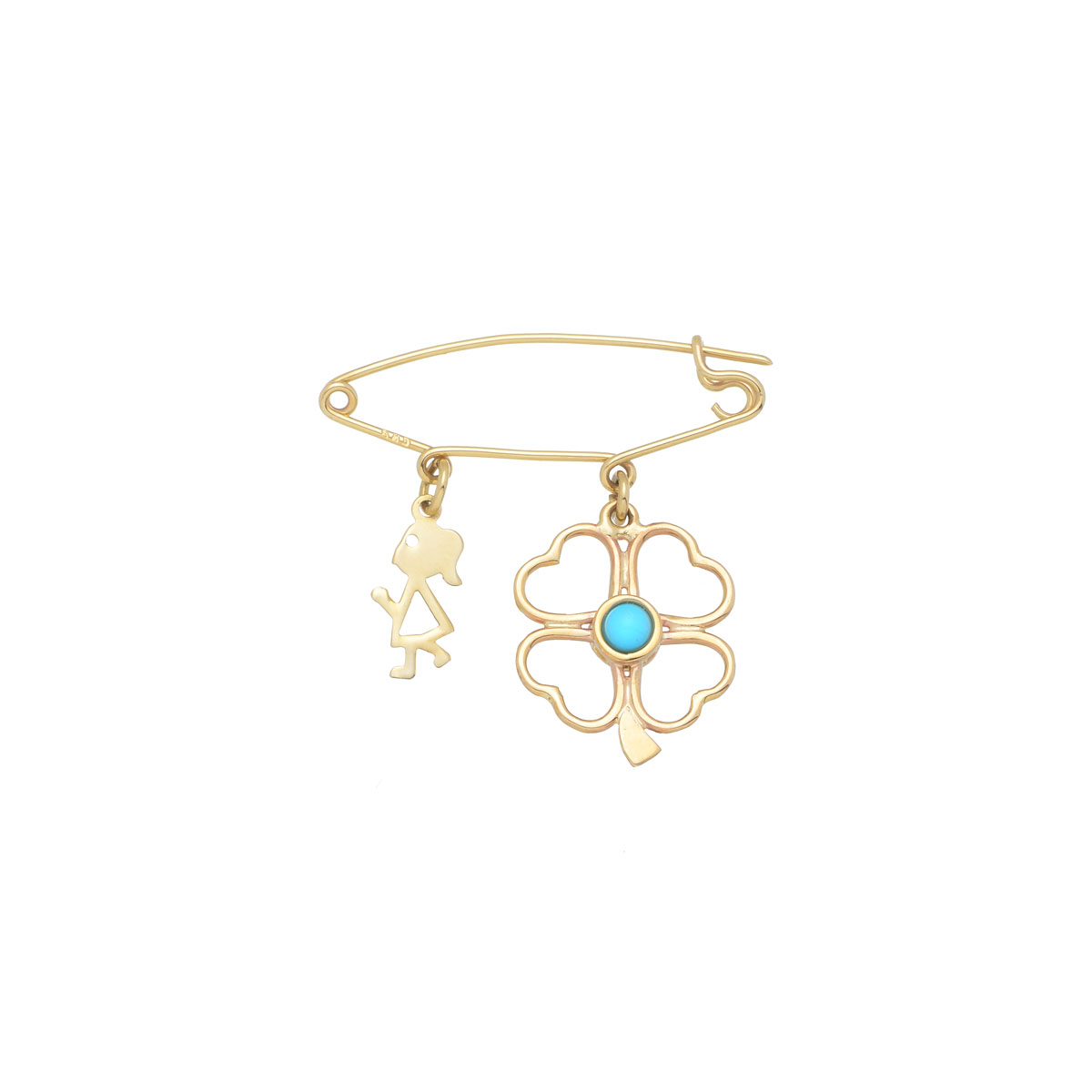 TWO-SIDED SAFETY PIN 14K YELLOW GOLD