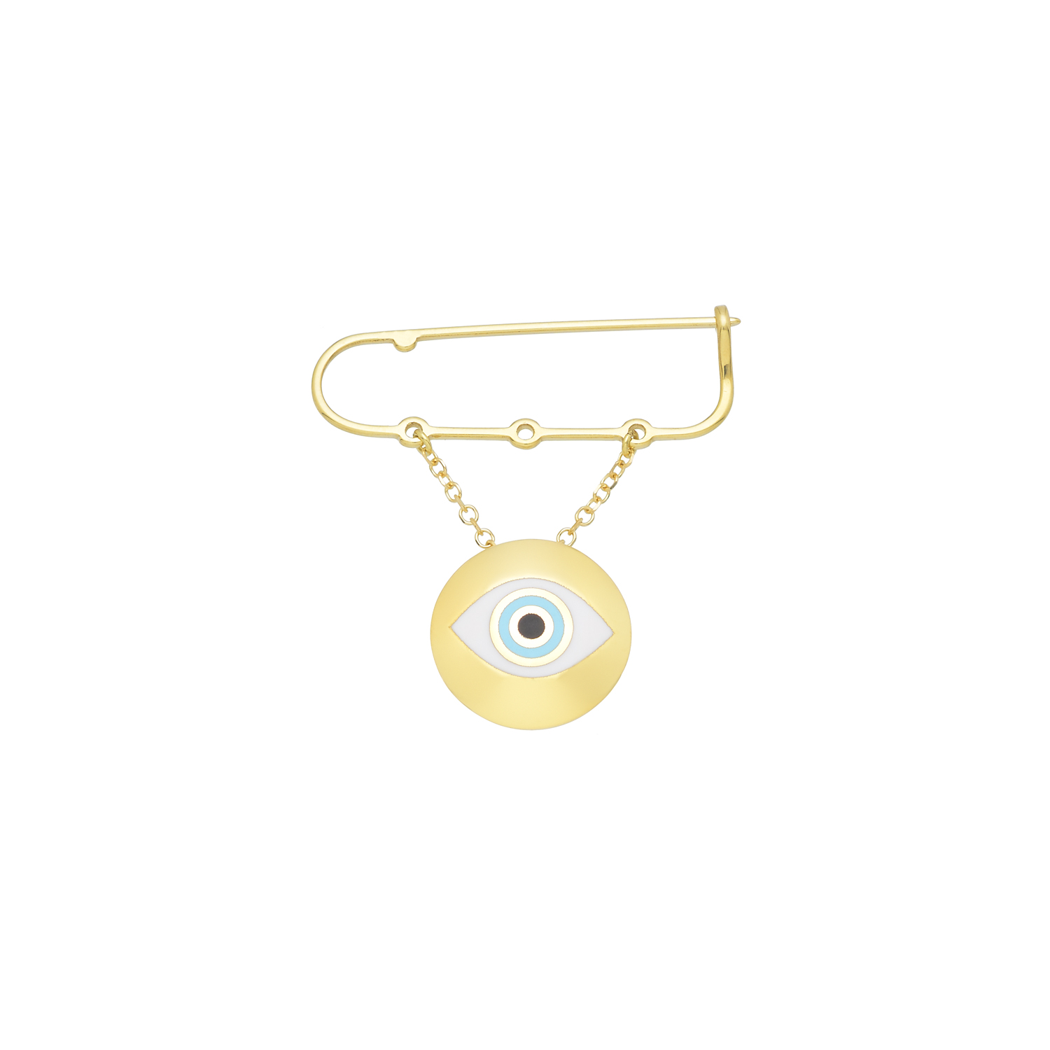 EVIL EYE SAFETY PIN 14K YELLOW GOLD