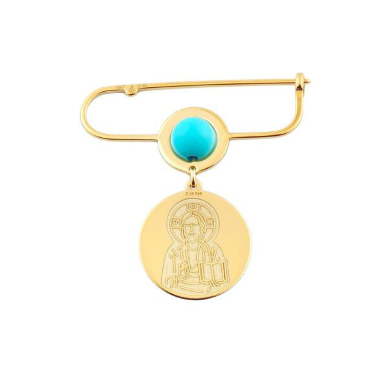 14K GOLD PIN WITH TURQUOISE AND CONSTANTINE