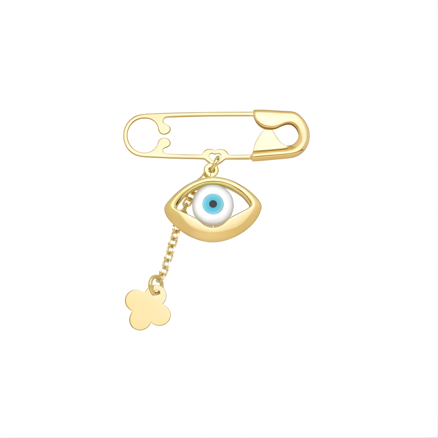 14K GOLD PIN WITH EVIL EYE AND CROSS