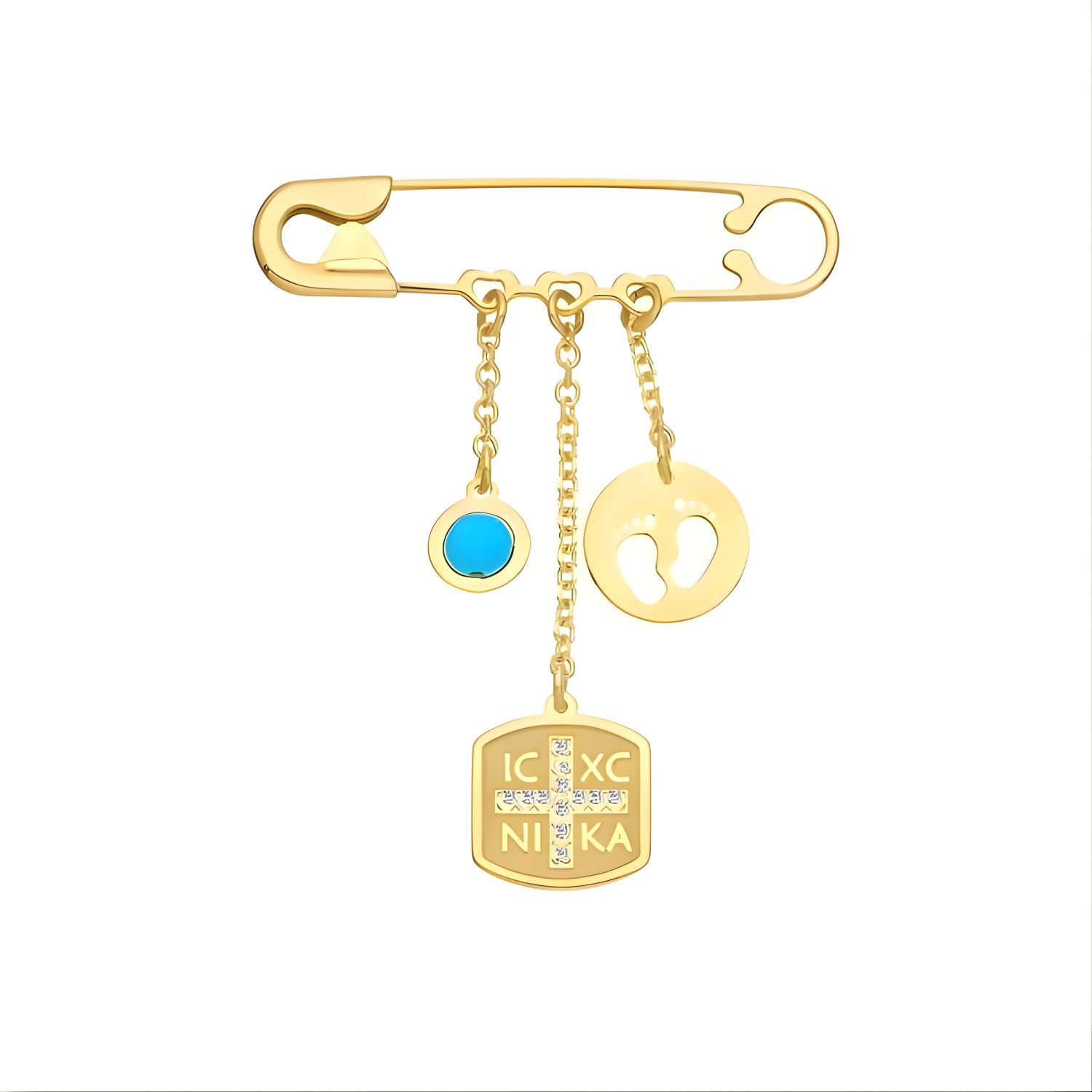 GOLD PIN 14K WITH TURQUOISE,SOLES, CONSTANTINE WITH DIAMONDS