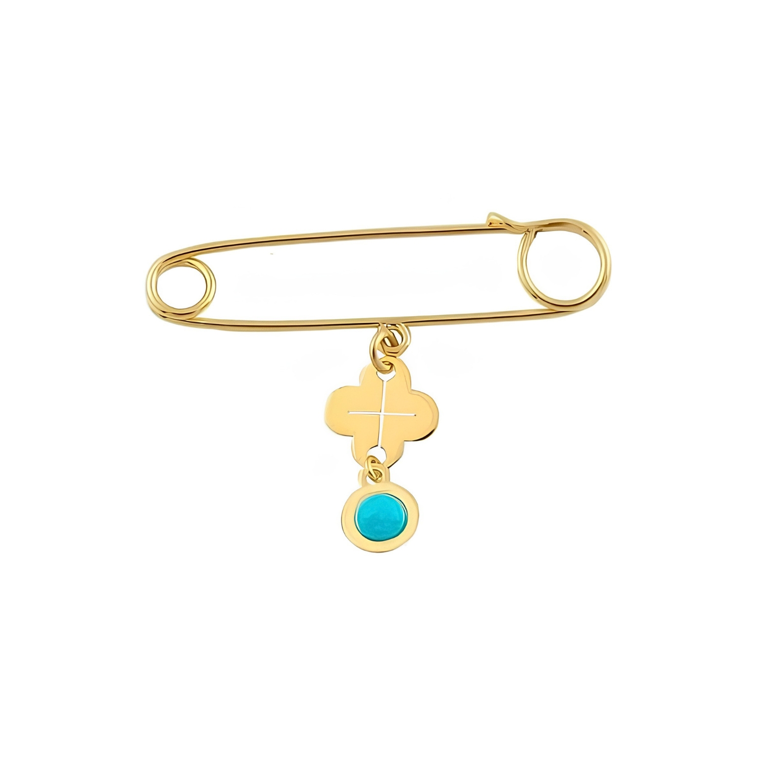 GOLD PIN WITH CROSS TURQUOISE BALL