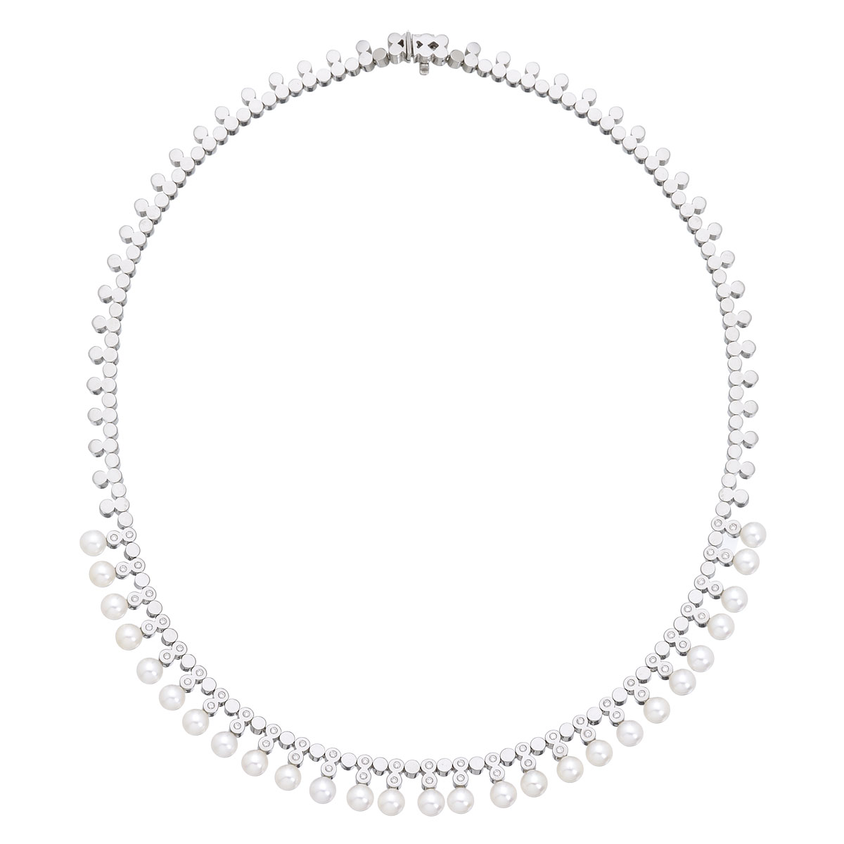 K18 WHITE GOLD DIAMOND NECKLACE WITH PEARLS